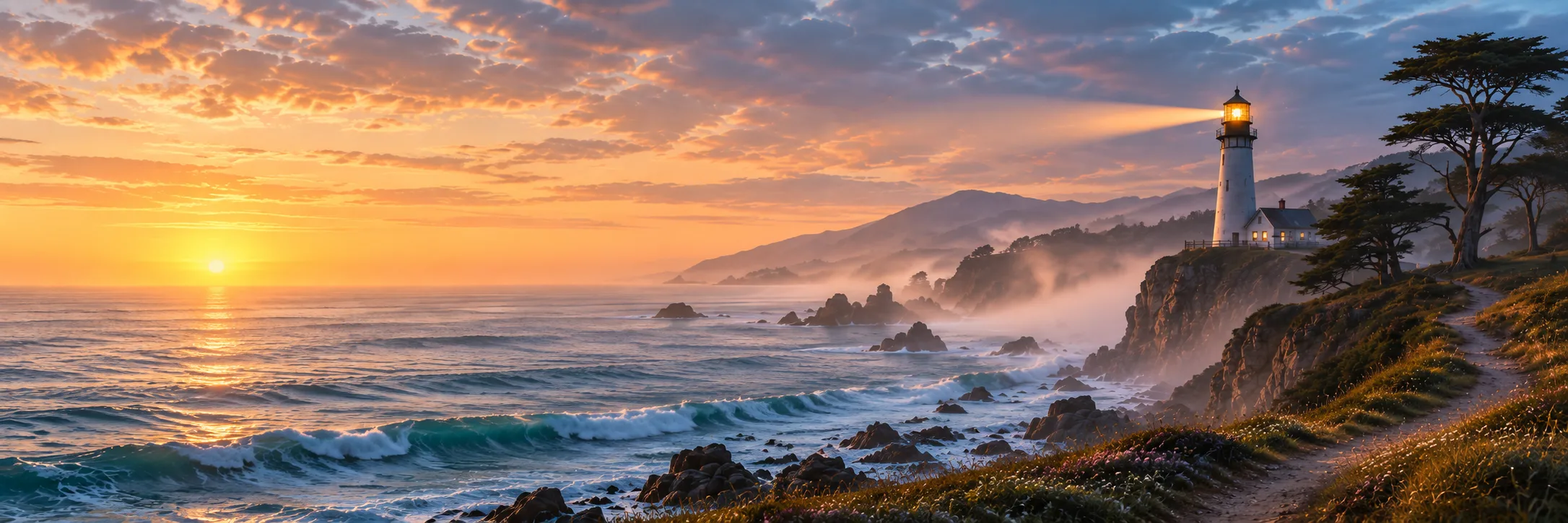 Coastal landscape at sunset